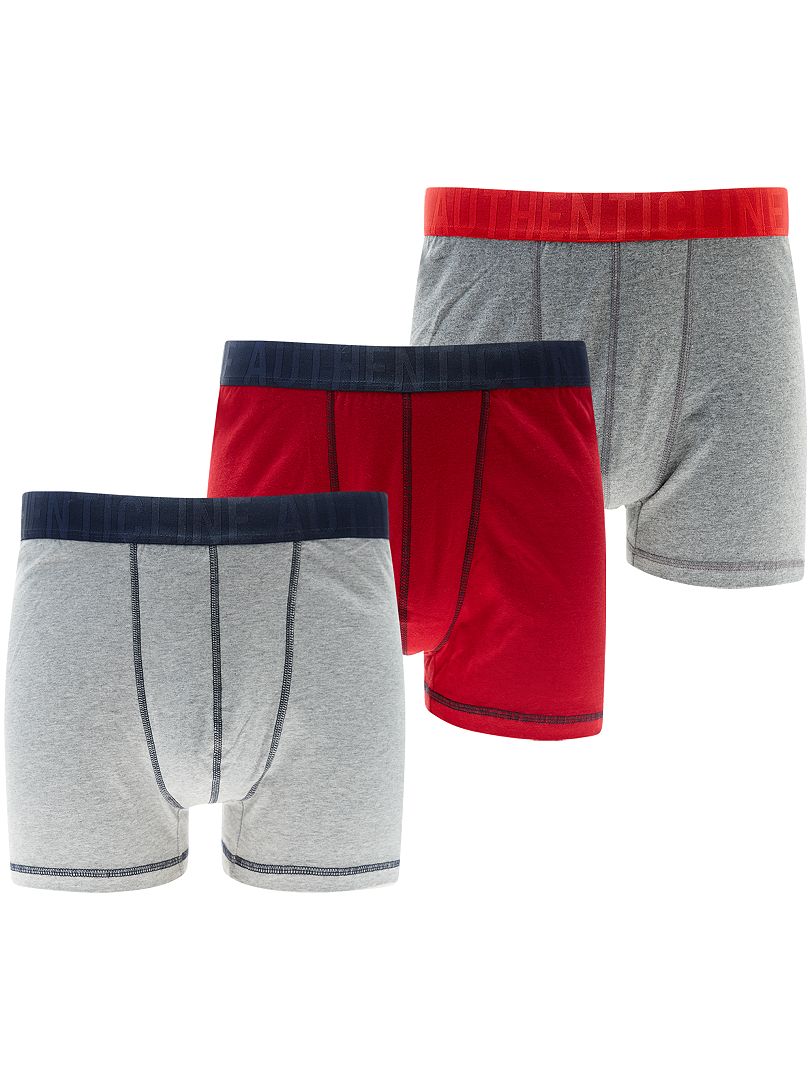 Lot 3 boxers grande taille gris/rouge - Kiabi