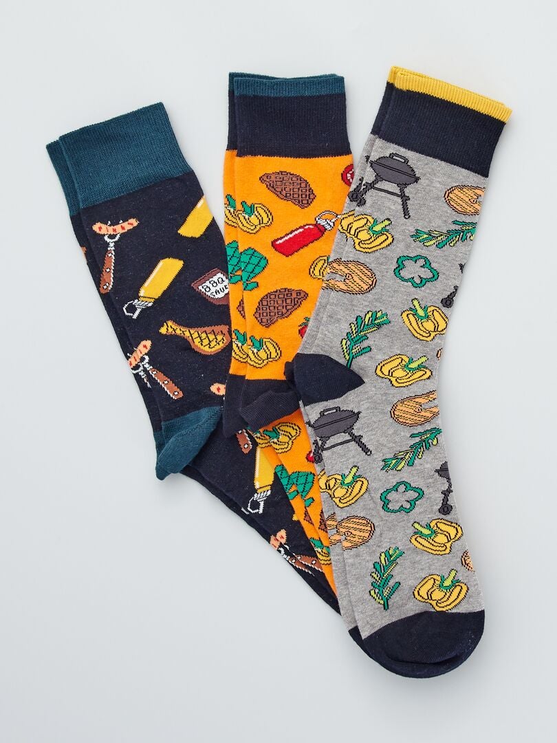 Lot 3 paires chaussettes imprimé 'food' Orange/marine - Kiabi