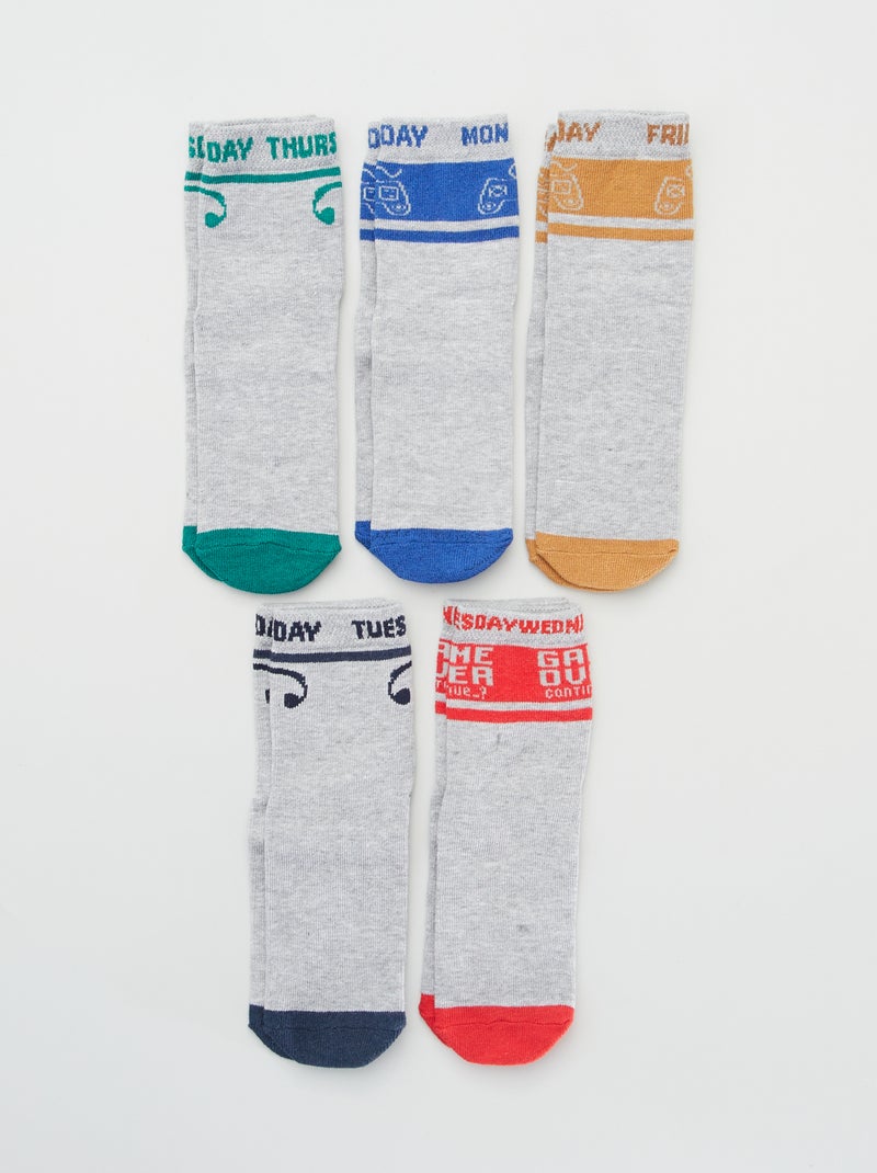 Lot 5 paires de chaussettes 'semainier' Gris/couleur - Kiabi