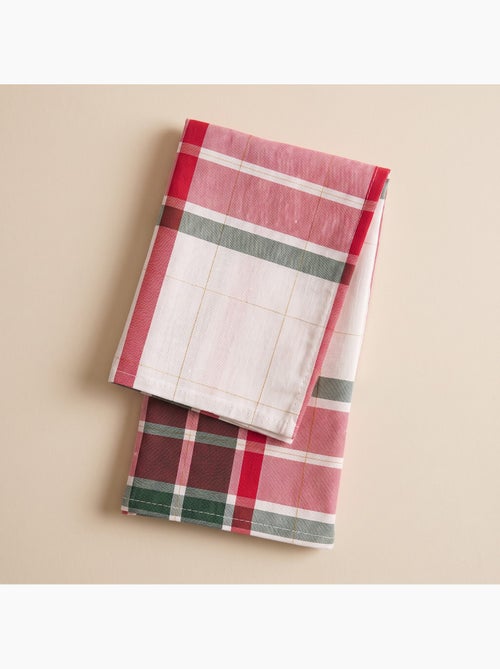 Lot 6 serviettes noël tartan tissées, fil doré, coton - gamusi. - Kiabi