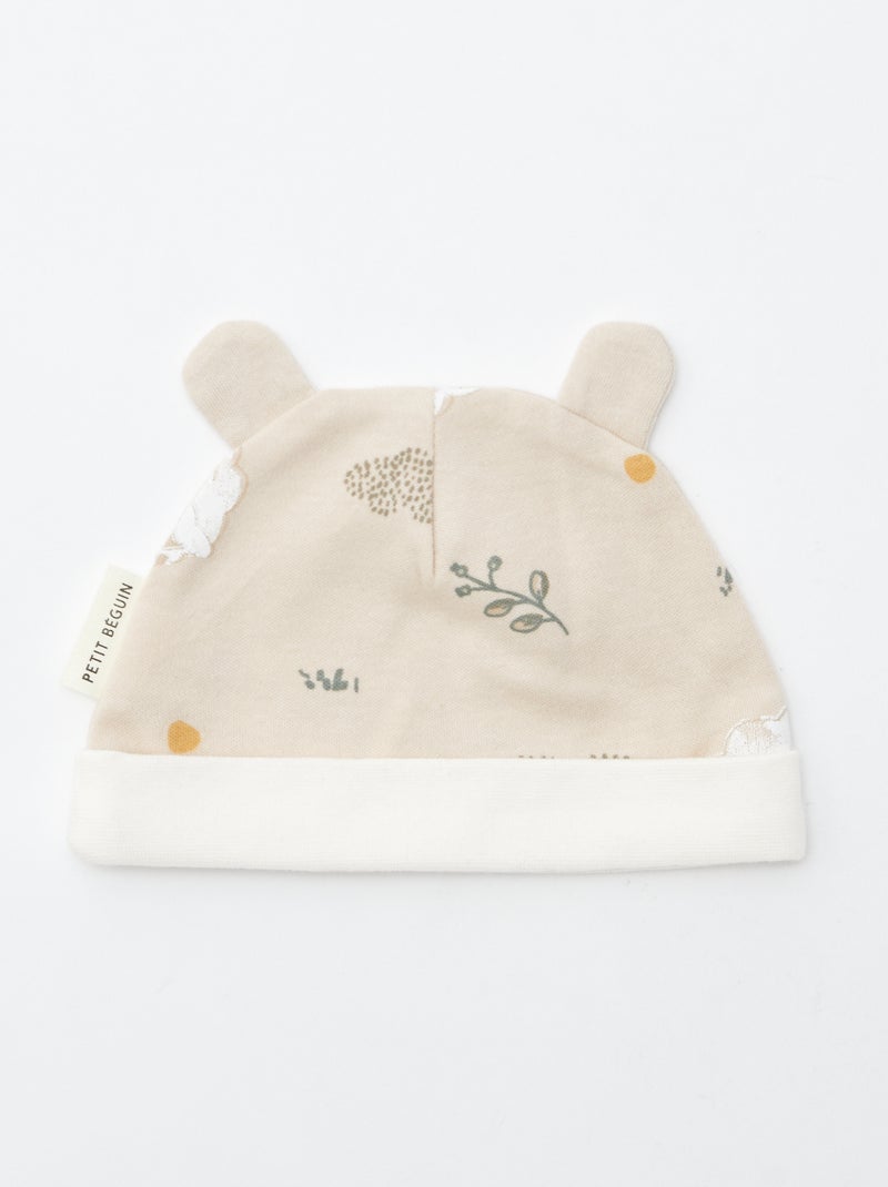 Lot bonnet + gant de naissance 'Petit Béguin' Beige - Kiabi