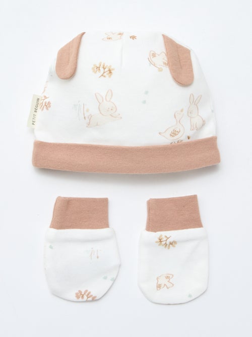 Lot bonnet + gants de naissance 'Petit Béguin' - Kiabi