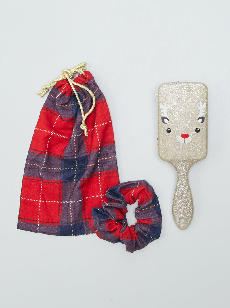 Lot brosse + pochon + chouchou Rouge - Kiabi