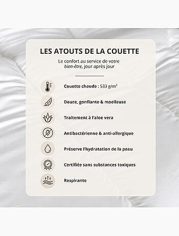Lot couette chaude premium anti-acariens + 2 oreillers respirants