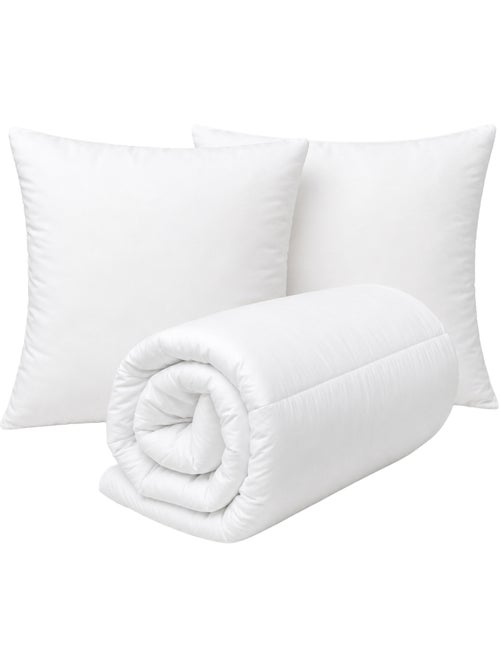 Lot couette chaude premium anti-acariens + 2 oreillers respirants - Kiabi Lot couette chaude premium anti-acariens + 2 oreillers respirants - Kiabi