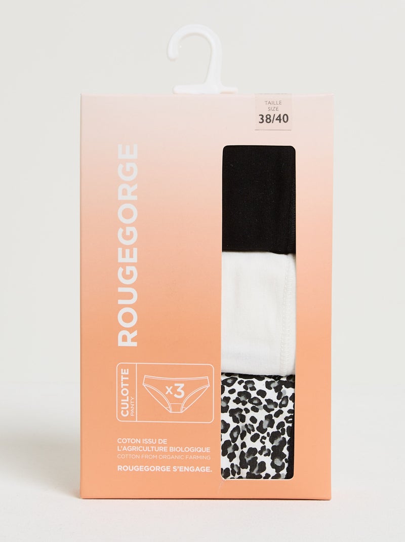 Lot culotte x3 coton bio geraldine - rougegorge lingerie Noir Multicolore - Kiabi