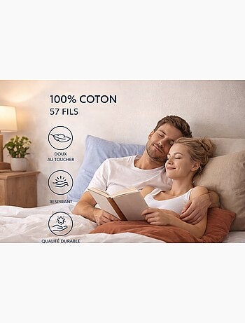 Lot de 10 taies d'oreiller coton 57 fils couleurs aléatoires promo linge