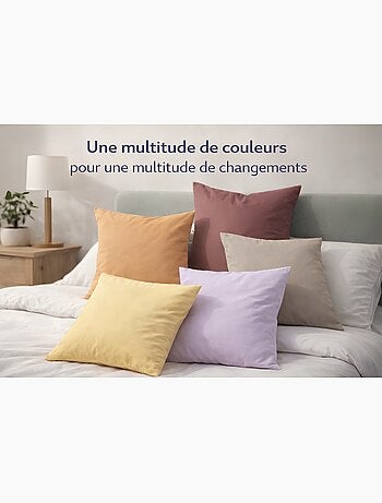 Lot de 12 taies d'oreiller coton 57 fils couleurs aléatoires promo linge