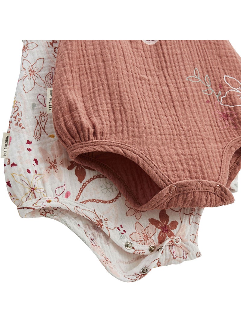 Lot de 2 barboteuses bloomer b?b? en gaze de coton Arizona Ecru - Kiabi