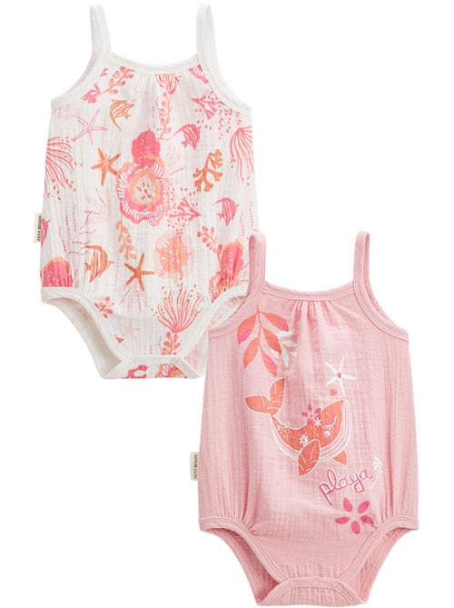 Lot de 2 barboteuses bloomer b?b? en gaze de coton Bahamas - Kiabi