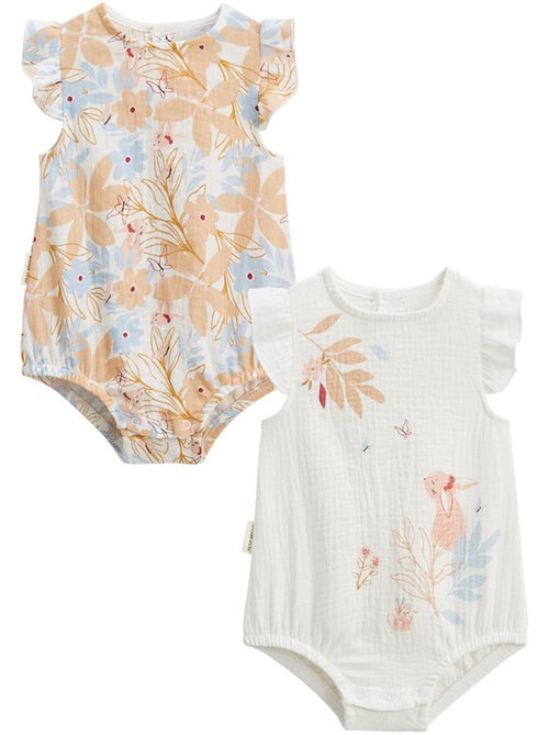 Lot de 2 barboteuses bloomer b?b? en gaze de coton Praline - Kiabi