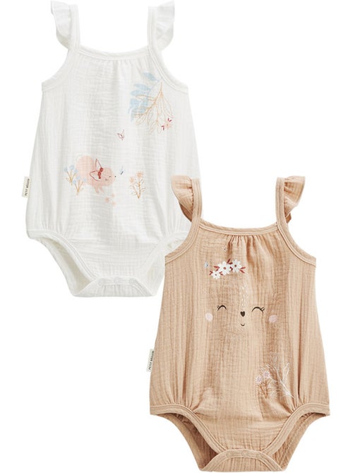Lot de 2 barboteuses bloomer b?b? en gaze de coton Praline - Kiabi