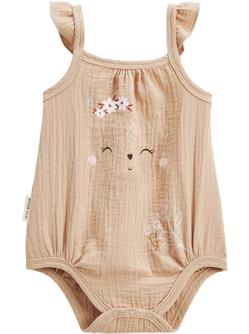 Lot de 2 barboteuses bloomer b?b? en gaze de coton Praline Ecru - Kiabi