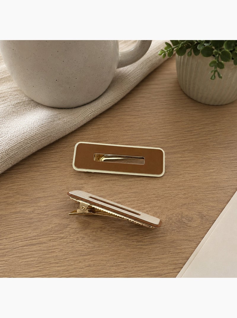 Lot de 2 barrettes cheveux rectangulaires minimalistes Camel - Kiabi