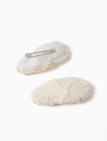 Lot de 2 barrettes ovales avec broderie