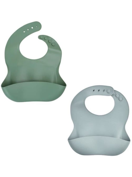 Lot de 2 bavoirs - thermobaby - silicone - vert cactus et gris - etanches et réglables - Kiabi