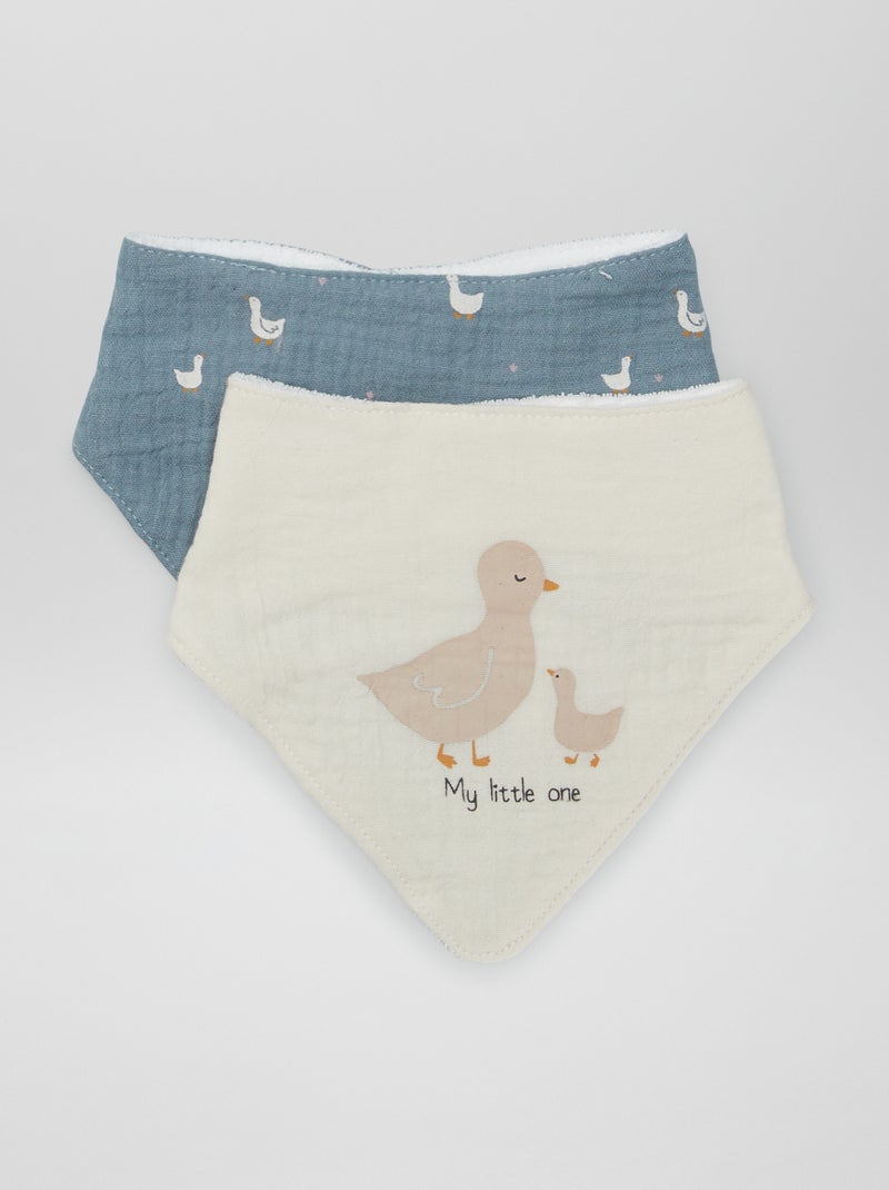 Lot de 2 bavoirs bandana Blanc/bleu - Kiabi