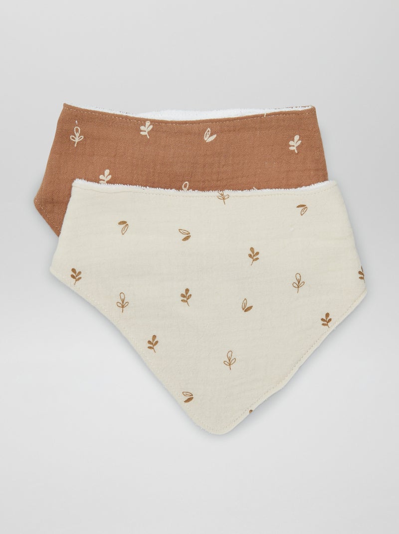 Lot de 2 bavoirs bandana Marron/blanc - Kiabi
