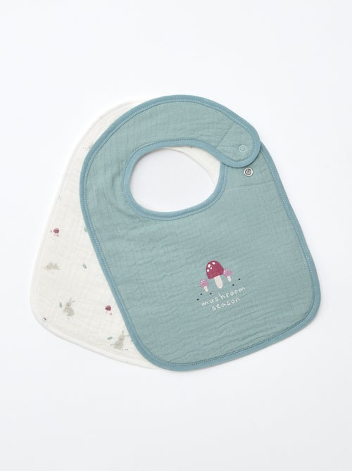 Lot de 2 bavoirs en gaze de coton doublure en éponge - Kiabi