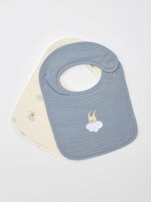 Lot de 2 bavoirs en gaze de coton doublure en éponge - Kiabi