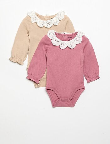 Lot de 2 bodies avec col en broderie anglaise