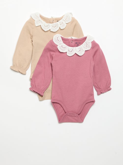 Lot de 2 bodies avec col en broderie anglaise - Kiabi Lot de 2 bodies avec col en broderie anglaise - Kiabi
