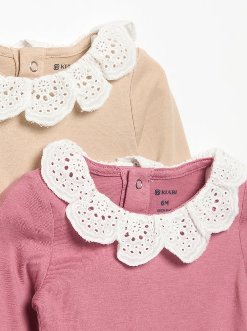 Lot de 2 bodies avec col en broderie anglaise - Kiabi Lot de 2 bodies avec col en broderie anglaise - Kiabi
