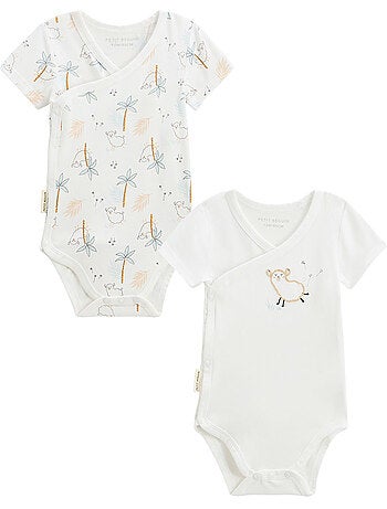 Lot de 2 bodies bébé manches courtes ouverture croisée noisette