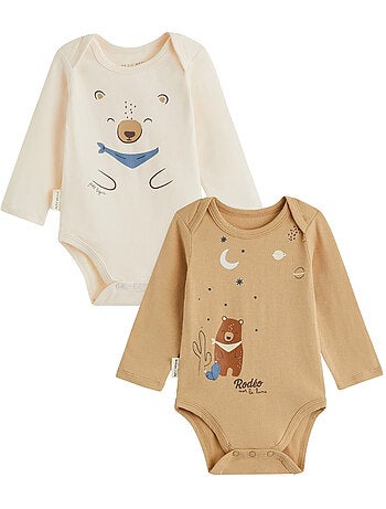 Lot de 2 bodies bébé manches longues moka