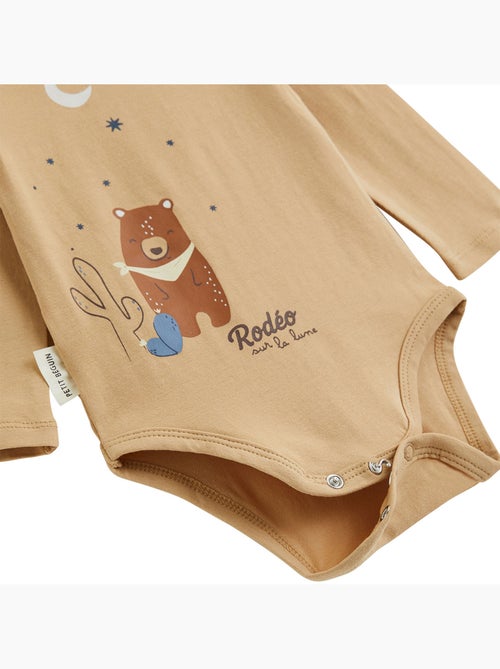 Lot de 2 bodies bébé manches longues moka - Kiabi