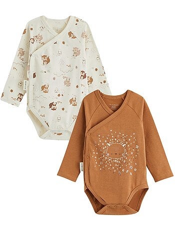 Lot de 2 bodies bébé manches longues ouverture croisée caramel