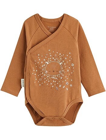 Lot de 2 bodies bébé manches longues ouverture croisée caramel