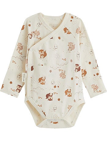 Lot de 2 bodies bébé manches longues ouverture croisée caramel