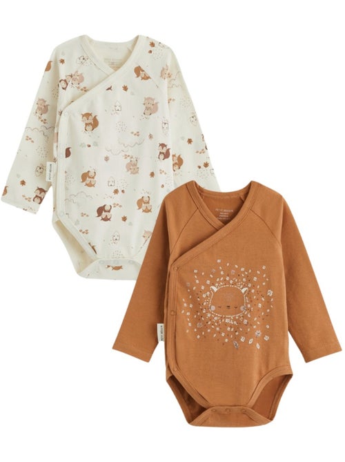 Lot de 2 bodies bébé manches longues ouverture croisée caramel - Kiabi Lot de 2 bodies bébé manches longues ouverture croisée caramel - Kiabi