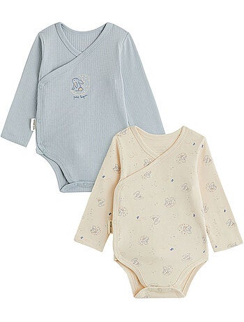 Lot de 2 bodies bébé manches longues ouverture croisée voix lactée