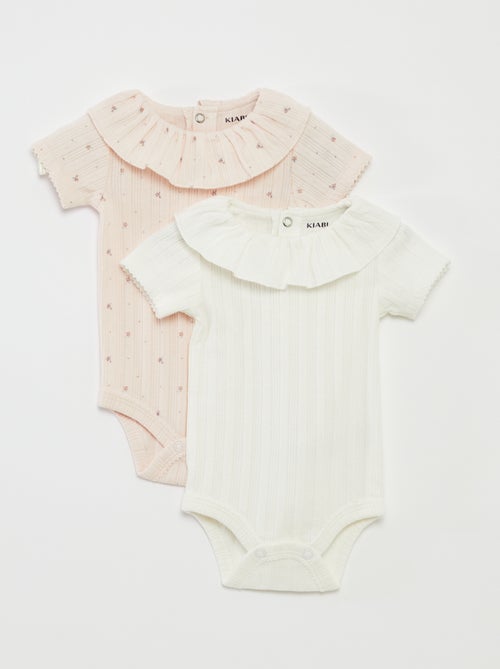 Lot de 2 bodies en pointelle avec col fantaisiste - Kiabi