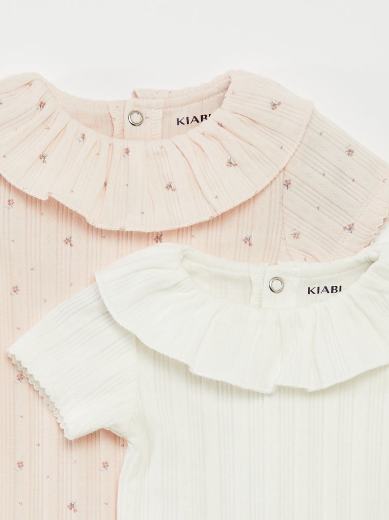 Lot de 2 bodies en pointelle avec col fantaisiste ROSE - Kiabi