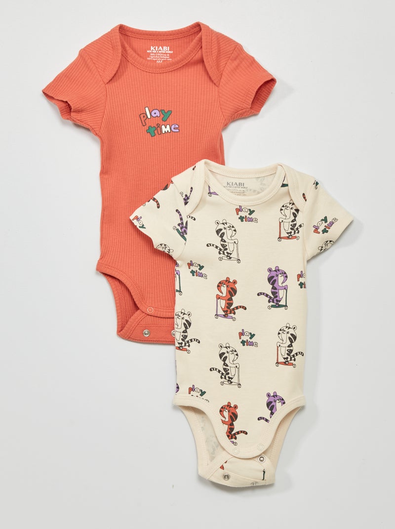 Lot de 2 bodies évolutifs Beige/orange - Kiabi