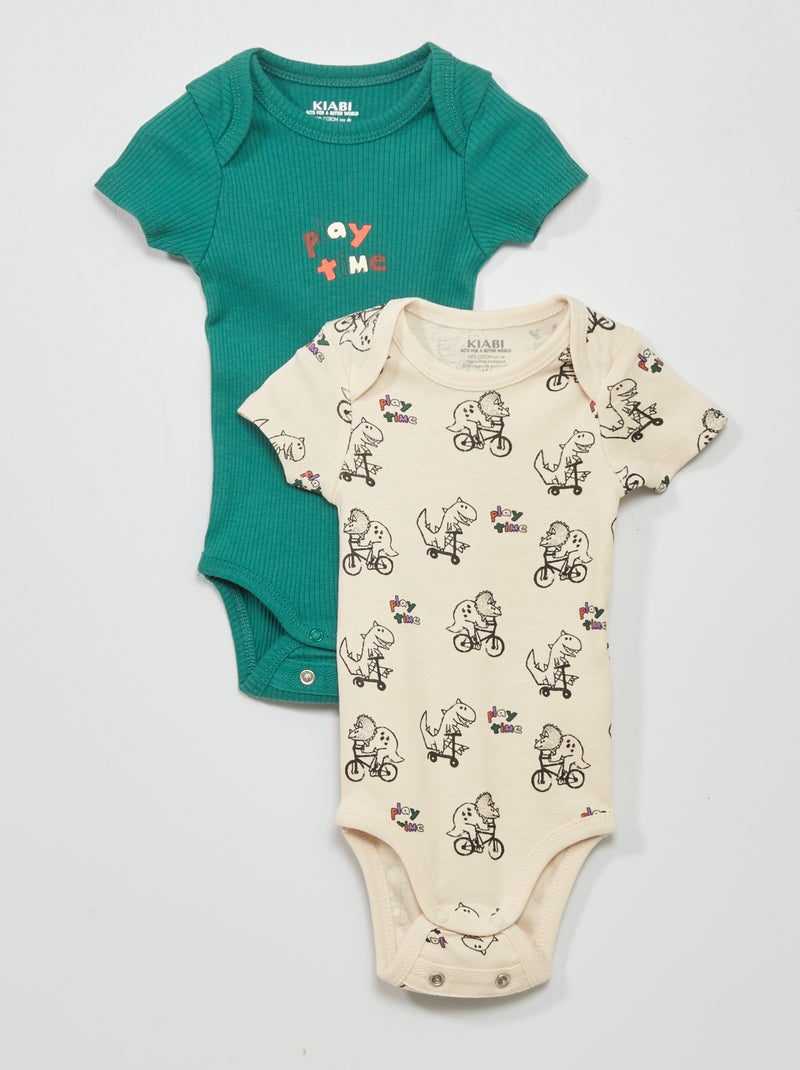 Lot de 2 bodies évolutifs Beige/vert - Kiabi