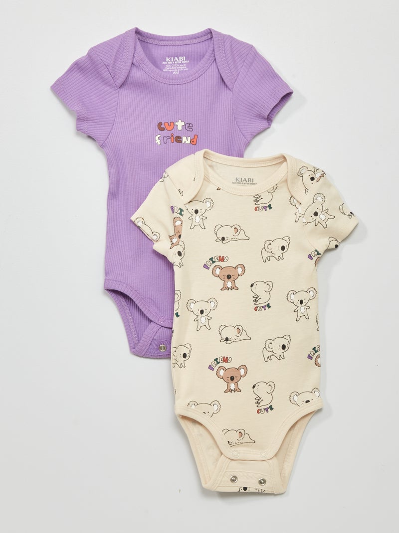 Lot de 2 bodies évolutifs Violet/beige - Kiabi