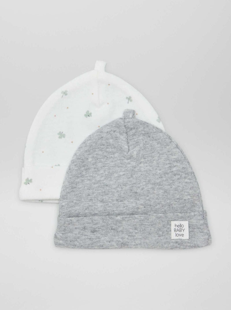 Lot de 2 bonnets de naissance Blanc/gris - Kiabi