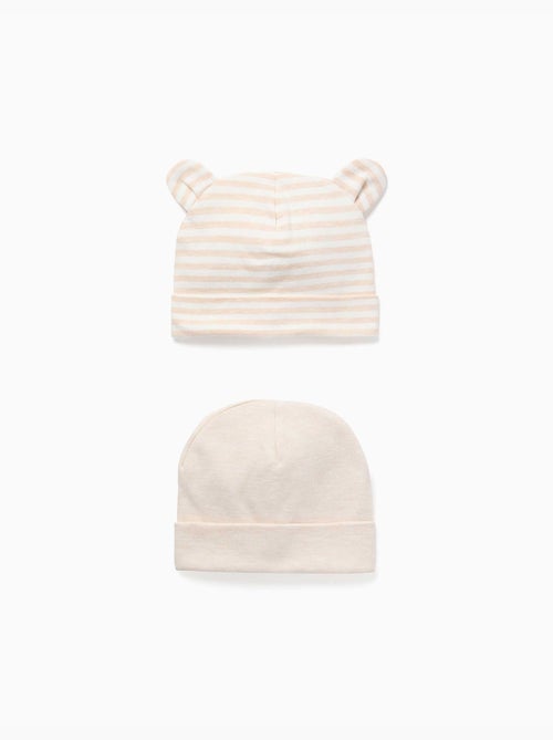 Lot de 2 bonnets uni/à rayures - Kiabi