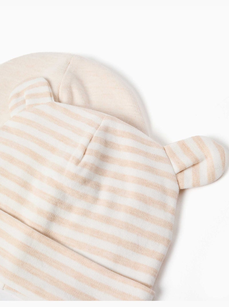 Lot de 2 bonnets uni/à rayures Beige - Kiabi
