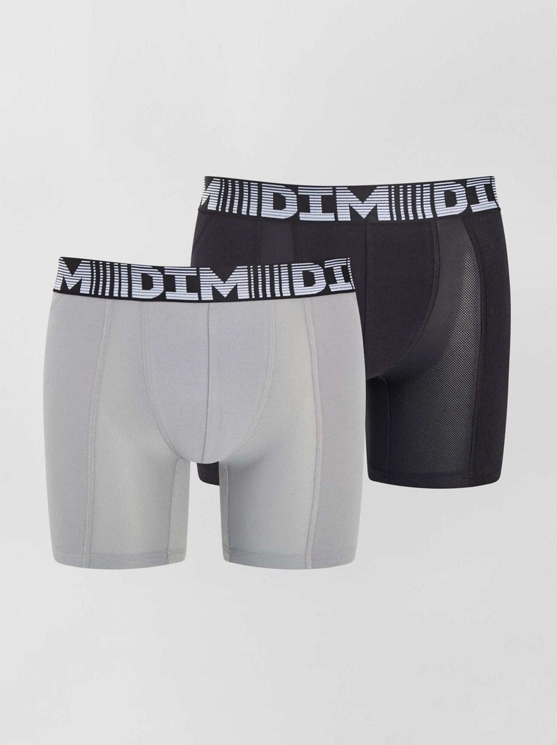 Lot de 2 boxers longs 3D Flex air 'DIM' gris/noir - Kiabi