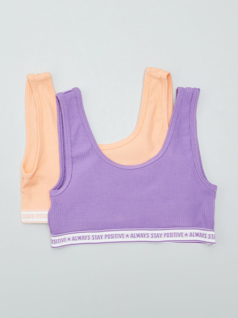 Lot de 2 brassières de sport côtelées Violet/rose - Kiabi