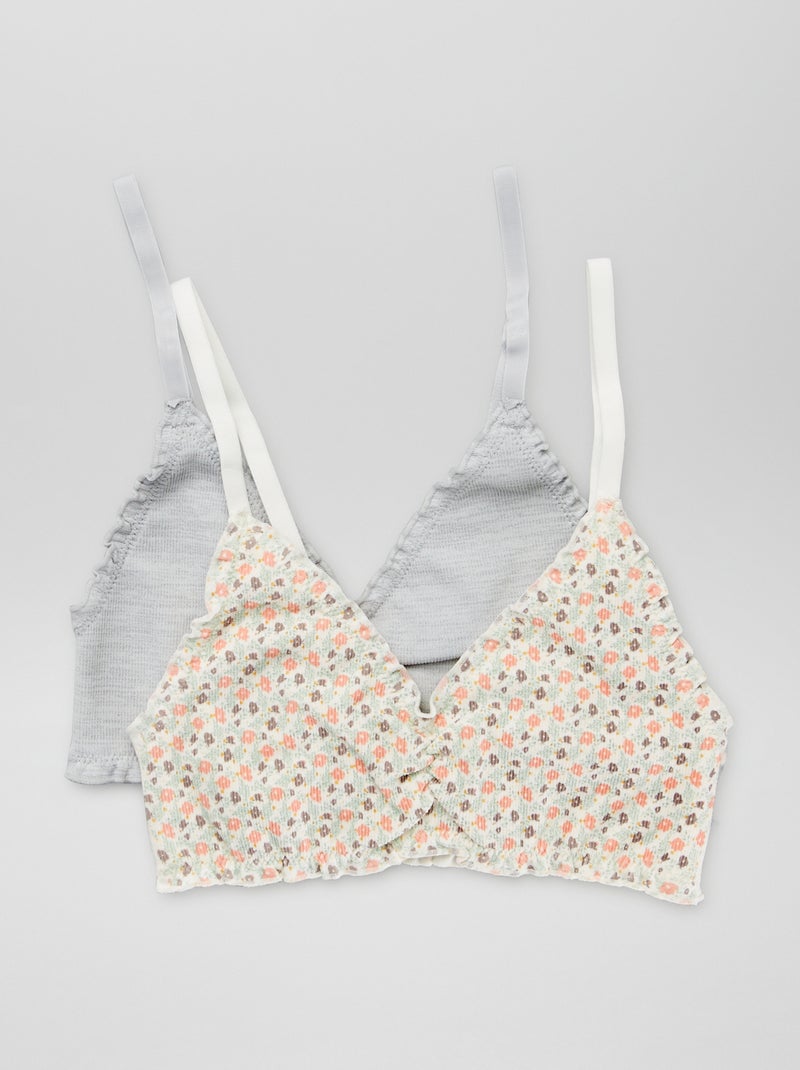 Lot de 2 brassières en maille côtelée Gris/blanc - Kiabi