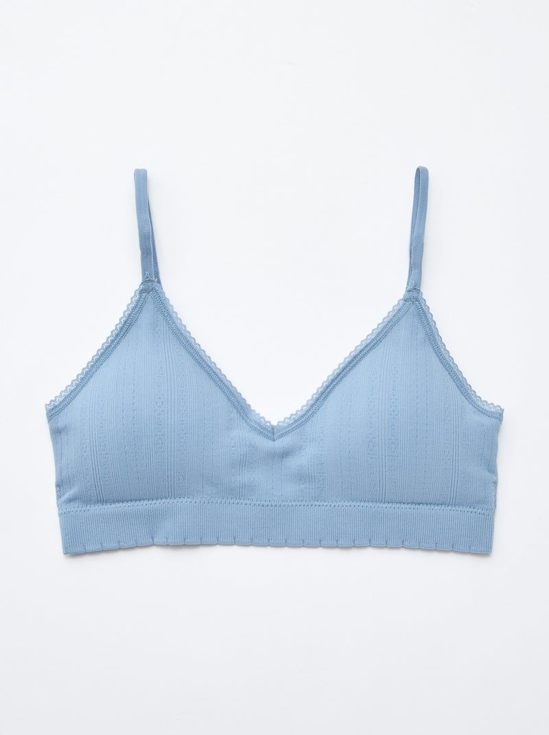 Lot de 2 brassières triangle en rib Blanc/bleu - Kiabi