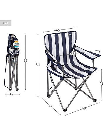 Lot de 2 chaises de camping rayées 48x47x82 cm et table pliante 61x50x51 cm
