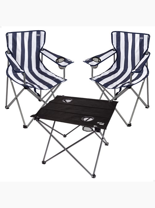 Lot de 2 chaises de camping rayées 48x47x82 cm et table pliante 61x50x51 cm - Kiabi Lot de 2 chaises de camping rayées 48x47x82 cm et table pliante 61x50x51 cm - Kiabi
