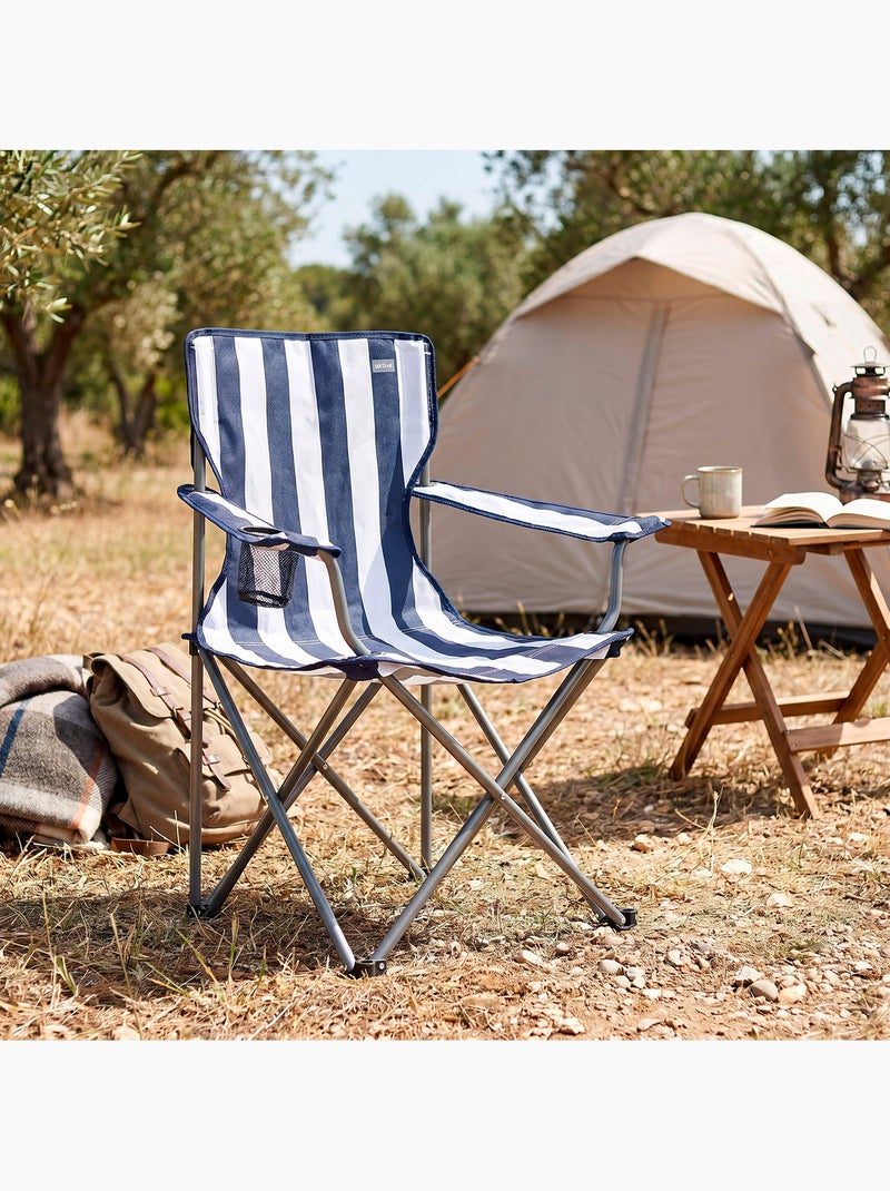 Lot de 2 chaises de camping rayées 48x47x82 cm et table pliante 61x50x51 cm Bleu Blanc - Kiabi